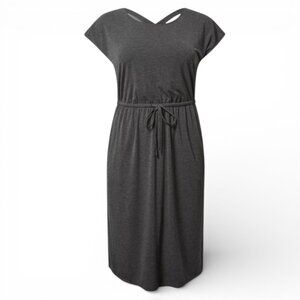 NWT Torrid Midi Jersey Cross Back Slit Dress Women Tie Waist Charcoal Skater 3X